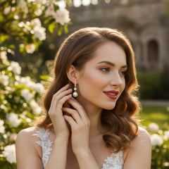 CUBIC ZIRCONIA COLLECTION - BEJEWELLED PEARL EARRINGS - CZER781 SILVER