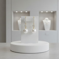 CUBIC ZIRCONIA COLLECTION - BEJEWELLED PEARL EARRINGS - CZER781 GOLD