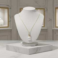 CUBIC ZIRCONIA COLLECTION - BEJEWELLED PEARL NECKLACE - CZNK225 GOLD