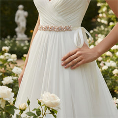 ATHENA COLLECTION - PEARL GARLAND BRIDAL BELT - BELT50 - ROSE GOLD