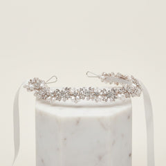 ATHENA COLLECTION - PEARL GARLAND BRIDAL BELT - BELT50 - SILVER