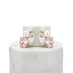 CUBIC ZIRCONIA COLLECTION - DAINTY PINK SPARKLE EARRINGS - CZER784 GOLD