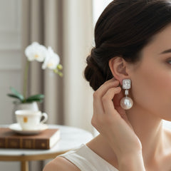 CUBIC ZIRCONIA COLLECTION - STARLET GLAM EARRINGS - CZER785 SILVER