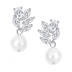 CUBIC ZIRCONIA COLLECTION - DAINTY PEARL DROP EARRINGS - CZER790 SILVER