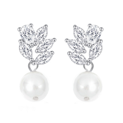 CUBIC ZIRCONIA COLLECTION - DAINTY PEARL DROP EARRINGS - CZER790 SILVER
