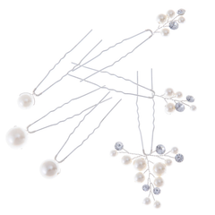 ATHENA COLLECTION - PEARL CLUSTER HAIR PINS - PIN76 SILVER