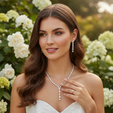 CUBIC ZIRCONIA COLLECTION - VINTAGE TREASURE DROP NECKLACE - CZNK231 SILVER