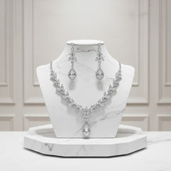 CUBIC ZIRCONIA COLLECTION - CRYSTAL SHIMMER NECKLACE - CZNK222 SILVER