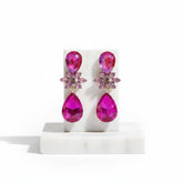 CUBIC ZIRCONIA COLLECTION - CRYSTAL DROP EARRINGS - CZER793 HOT PINK