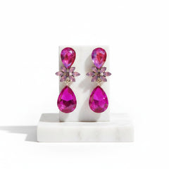 CUBIC ZIRCONIA COLLECTION - CRYSTAL DROP EARRINGS - CZER793 HOT PINK