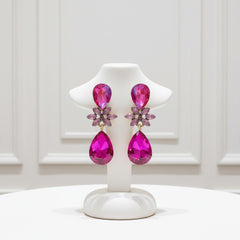 CUBIC ZIRCONIA COLLECTION - CRYSTAL DROP EARRINGS - CZER793 HOT PINK