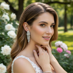 CUBIC ZIRCONIA COLLECTION - DAZZLE CHANDELIER EARRINGS - CZER797 SILVER