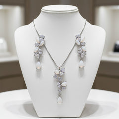 CUBIC ZIRCONIA COLLECTION - COUTURE OPAL SHIMMER NECKLACE SET - CZNK243 SILVER