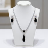 CUBIC ZIRCONIA COLLECTION - DAINTY STARLET GEM NECKLACE SET - CZNK244 JET
