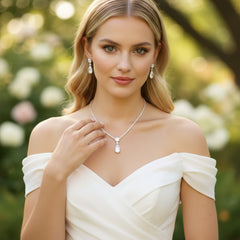 CUBIC ZIRCONIA COLLECTION - DAINTY STARLET GEM NECKLACE SET - CZNK244 SILVER