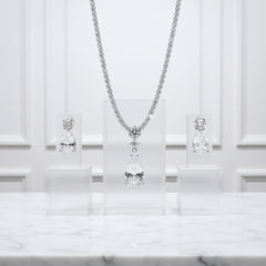 CUBIC ZIRCONIA COLLECTION - DAINTY STARLET GEM NECKLACE SET - CZNK244 SILVER