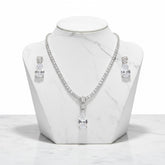 CUBIC ZIRCONIA COLLECTION - DAINTY STARLET GEM NECKLACE SET - CZNK244 SILVER