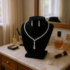 CUBIC ZIRCONIA COLLECTION - DAINTY DROP NECKLACE SET - CZNK160