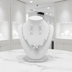 CUBIC ZIRCONIA COLLECTION - EXQUISITE PEARL NECKLACE SET - CZNK161