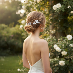 ATHENA COLLECTION - CHIC FLOWER HAIR PIN SET - PIN62 SILVER