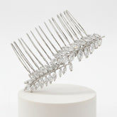 CUBIC ZIRCONIA COLLECTION - VINTAGE LEAF HAIR COMB - HC245 SILVER