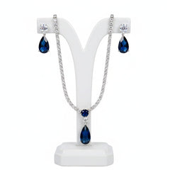 CUBIC ZIRCONIA COLLECTION - DAINTY STARLET GEM NECKLACE SET - CZNK244 SAPPHIRE