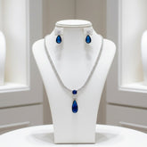 CUBIC ZIRCONIA COLLECTION - DAINTY STARLET GEM NECKLACE SET - CZNK244 SAPPHIRE