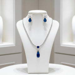 CUBIC ZIRCONIA COLLECTION - DAINTY STARLET GEM NECKLACE SET - CZNK244 SAPPHIRE