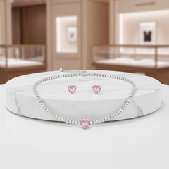 CUBIC ZIRCONIA COLLECTION - ALLURE HEART NECKLACE SET - CZNK245 BLUSH PINK