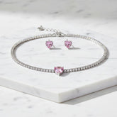 CUBIC ZIRCONIA COLLECTION - ALLURE HEART NECKLACE SET - CZNK245 BLUSH PINK