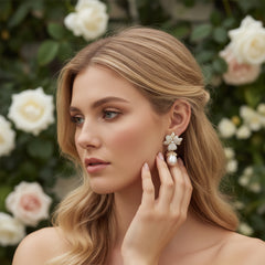 CUBIC ZIRCONIA COLLECTION - VINTAGE FLOWER EARRINGS - CZER803 GOLD