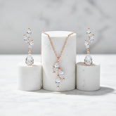 CUBIC ZIRCONIA COLLECTION - DAINTY ELEGANCE NECKLACE SET- CZNK204 ROSE GOLD