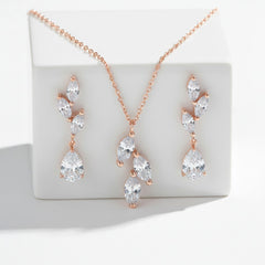 CUBIC ZIRCONIA COLLECTION - DAINTY ELEGANCE NECKLACE SET- CZNK204 ROSE GOLD