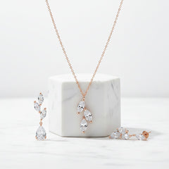 CUBIC ZIRCONIA COLLECTION - DAINTY ELEGANCE NECKLACE SET- CZNK204 ROSE GOLD