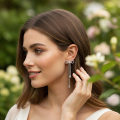 CUBIC ZIRCONIA COLLECTION - CRYSTAL BOW EARRINGS - CZER806 SILVER