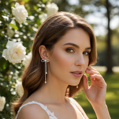 CUBIC ZIRCONIA COLLECTION - CRYSTAL BOW EARRINGS - CZER806 SILVER