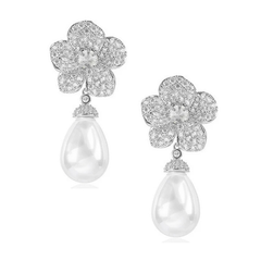 CUBIC ZIRCONIA EARRINGS - TIMELESS PEARL EARRINGS - CZER807 SILVER