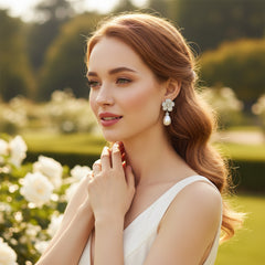CUBIC ZIRCONIA EARRINGS - TIMELESS PEARL EARRINGS - CZER807 SILVER