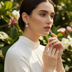 CUBIC ZIRCONIA COLLECTION - DAINTY PEARL COLLECTION - (THREE PAIRS) SILVER