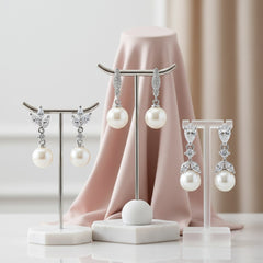 CUBIC ZIRCONIA COLLECTION - DAINTY PEARL COLLECTION - (THREE PAIRS) SILVER