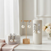 CUBIC ZIRCONIA COLLECTION - DAINTY PEARL COLLECTION - (THREE PAIRS) SILVER