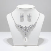 CUBIC ZIRCONIA COLLECTION - OPULENCE NECKLACE SET CZNK249 SILVER