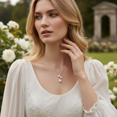 CUBIC ZIRCONIA COLLECTION - VINE FRESHWATER PEARL NECKLACE- CZNK251 SILVER