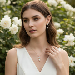 CUBIC ZIRCONIA COLLECTION - VINE FRESHWATER PEARL NECKLACE SET - CZNK252 GOLD