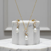 CUBIC ZIRCONIA COLLECTION - VINE FRESHWATER PEARL NECKLACE SET - CZNK252 GOLD
