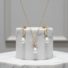 CUBIC ZIRCONIA COLLECTION - VINE FRESHWATER PEARL NECKLACE SET - CZNK252 GOLD
