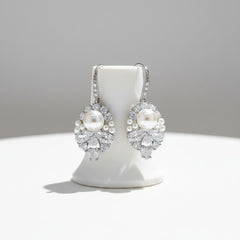 CUBIC ZIRCONIA COLLECTION - VINTAGE ALLUE EARRINGS - CZER818 SILVER