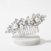 ATHENA COLLECTION - DAINTY VINTAGE PEARL COMB - HC298 SILVER