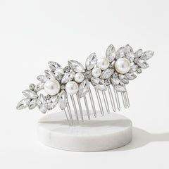 ATHENA COLLECTION - DAINTY VINTAGE PEARL COMB - HC298 SILVER