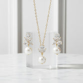 CUBIC ZIRCONIA COLLECTION - VINTAGE SHIMMER NECKLACE SET - CZNK253 GOLD